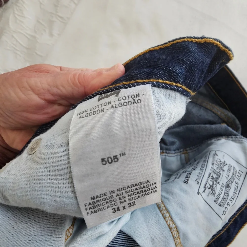 Levis‎ 505 Regular Fit Straight Leg Dark Wash Denim Blue Jeans Mens 34x32 nwot